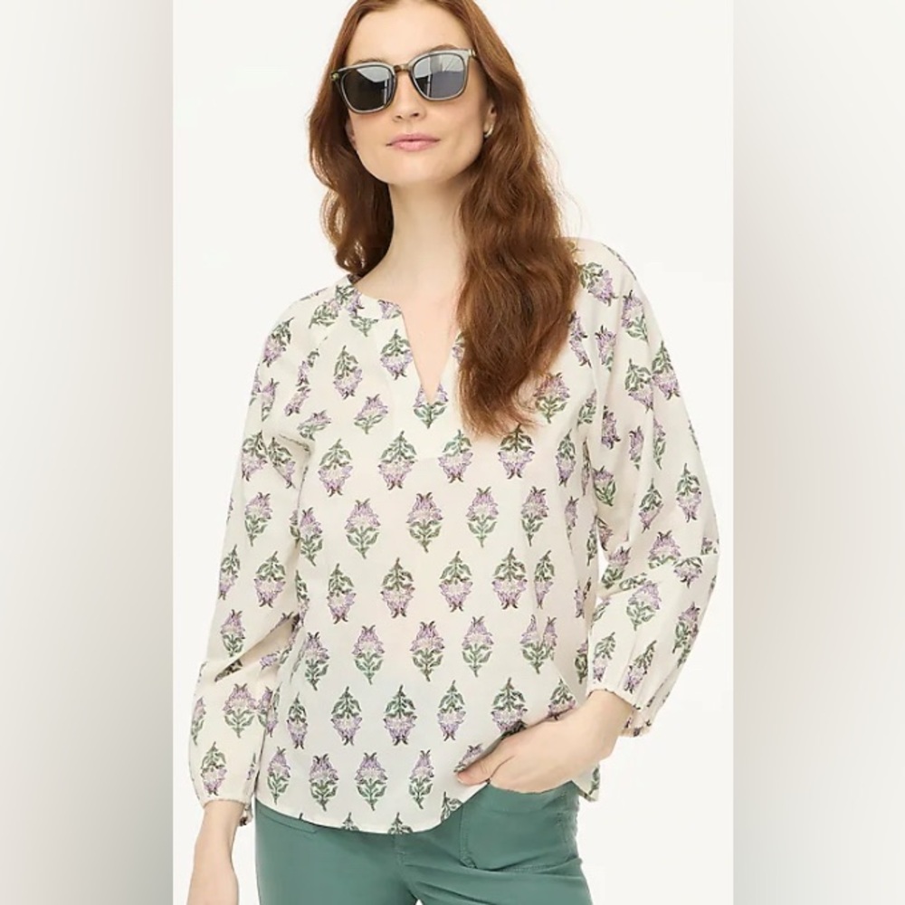 J.Crew Printed Popover Blouse in Floral pattern - NWT